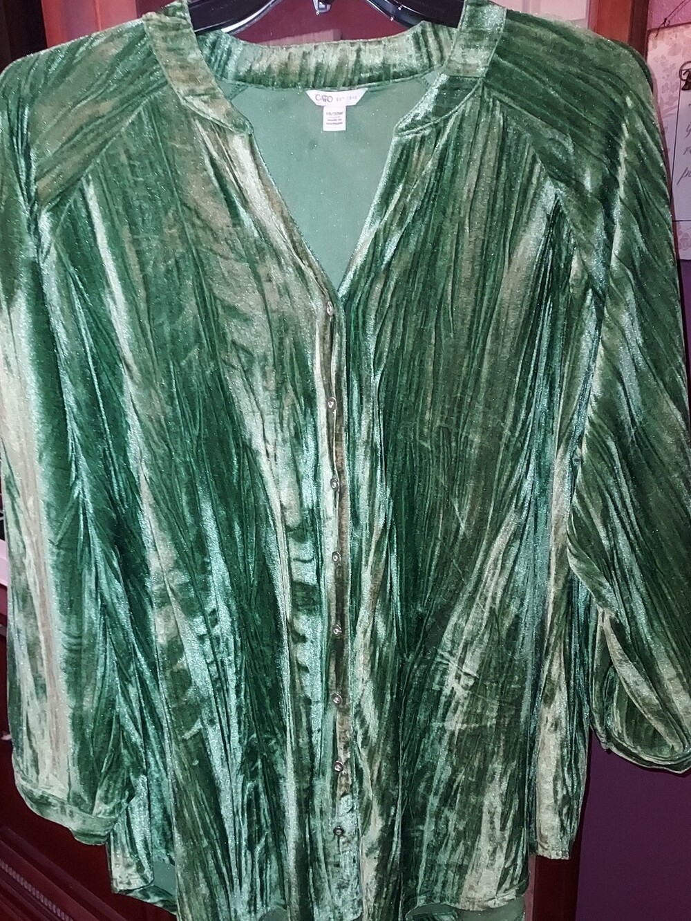 Cato Plus Size 18/20w Green Velvet Button Down Top